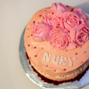 Queque flores rosadas